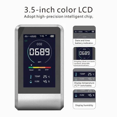 CE FCC RoHS 認証 LCD デジタルスクリーン高精度室内温湿度検出器アラーム機能付き CO2 検出器